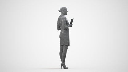 3D people model woman business standing, scanned human for 3ds Max rendering, wireframe side view