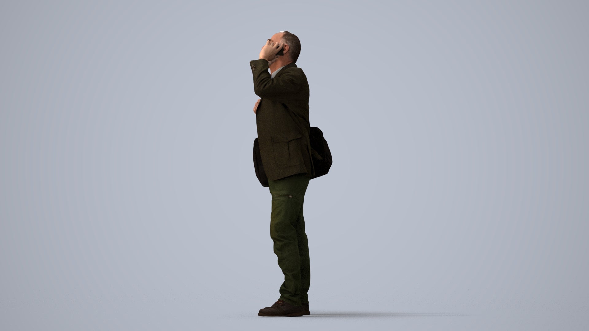 3D people model senior man casual standing, scanned human for 3ds Max rendering, three-quarter view render