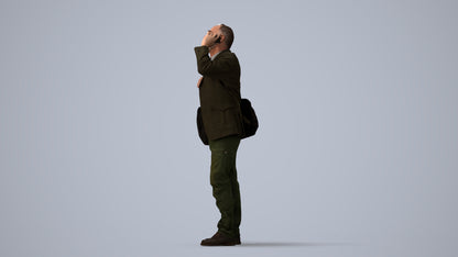 3D people model senior man casual standing, scanned human for 3ds Max rendering, three-quarter view render