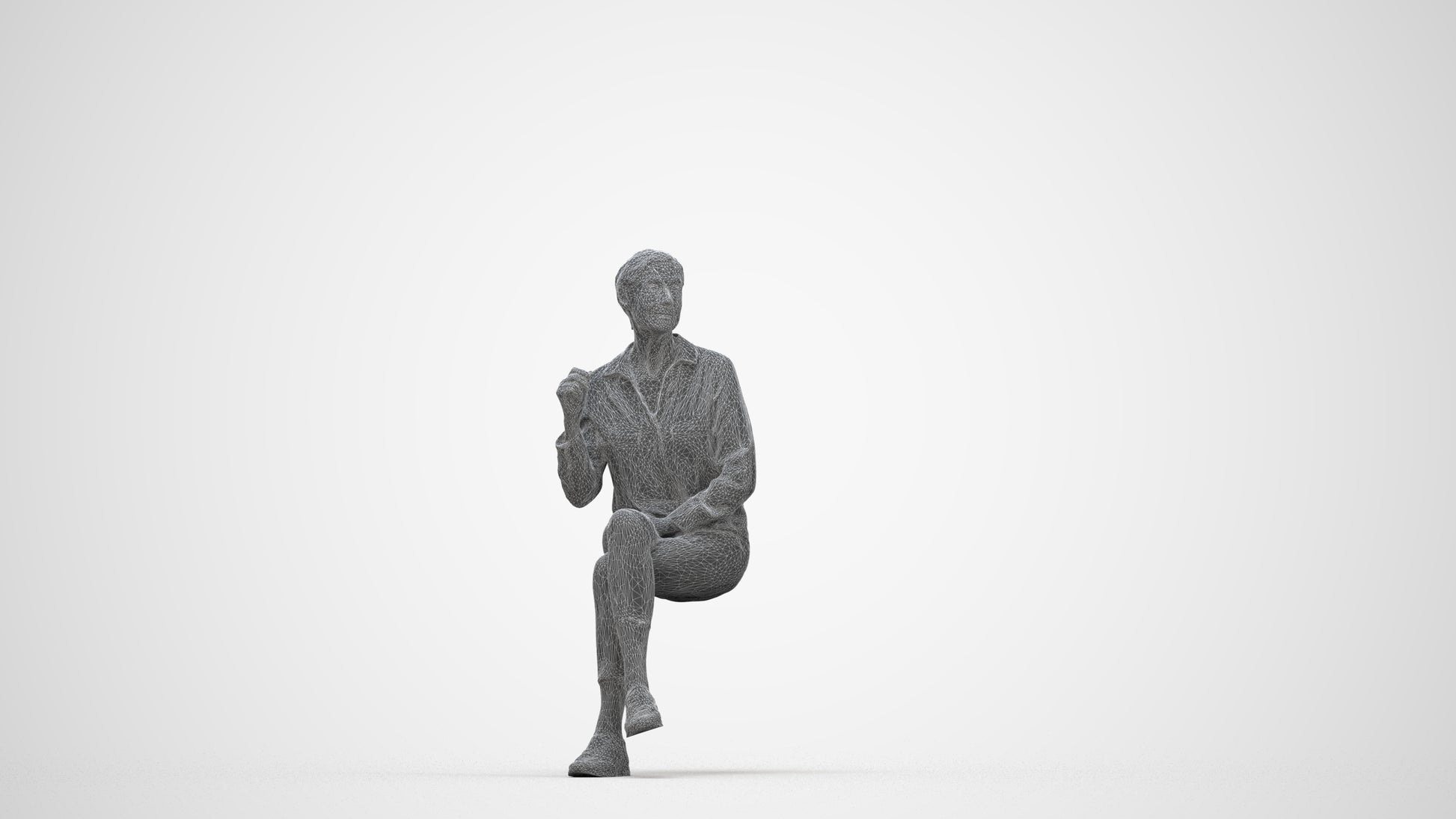 realistic 3D human senior woman casual sitting, archviz people FBX OBJ for Blender, wireframe back view