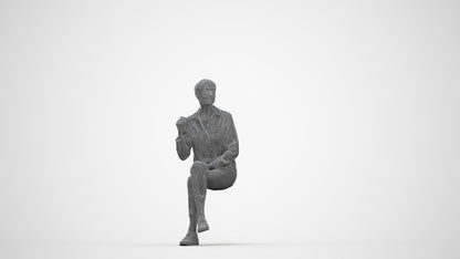 realistic 3D human senior woman casual sitting, archviz people FBX OBJ for Blender, wireframe back view