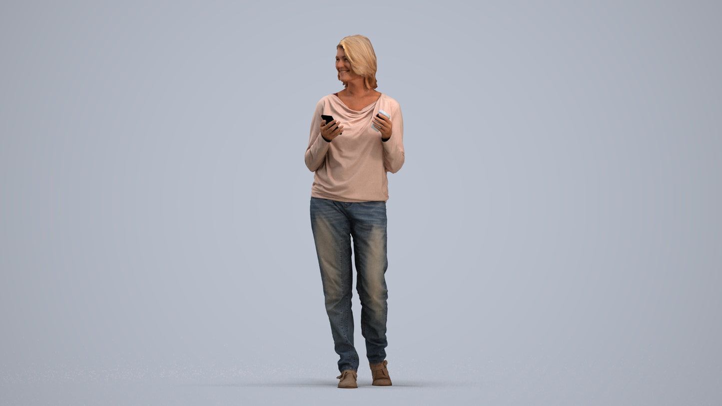 realistic 3D people woman casual walking, render-ready for V-Ray and Corona, FBX OBJ, standing pose render