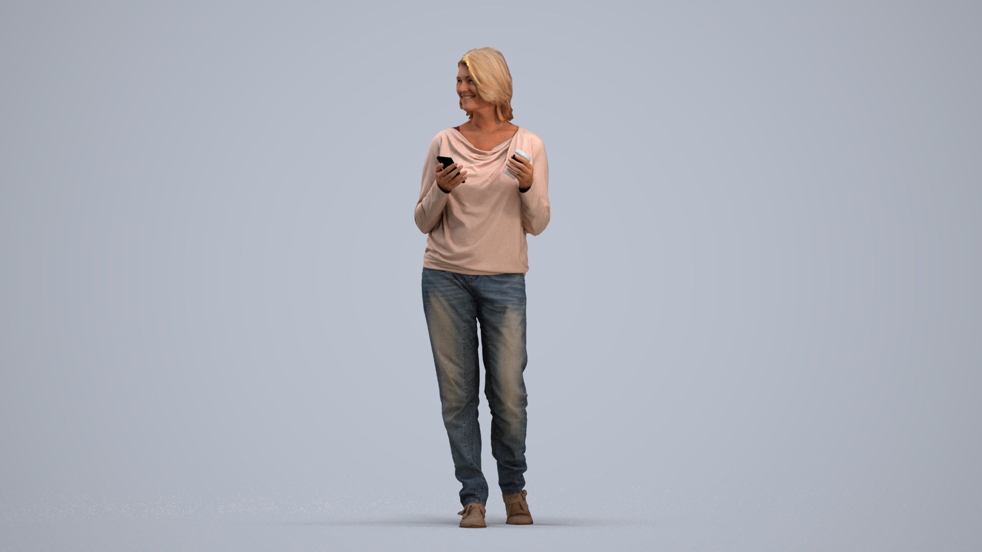 realistic 3D people woman casual walking, render-ready for V-Ray and Corona, FBX OBJ, standing pose render