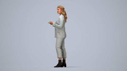 3D human model woman business, photogrammetry scanned person for archviz, top-down view render