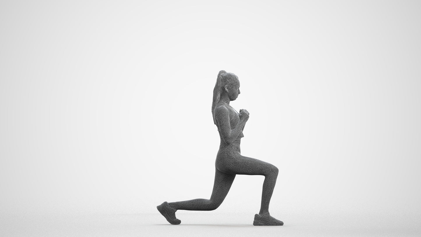 scanned 3D woman sport, photogrammetry people for Enscape and V-Ray, wireframe front view