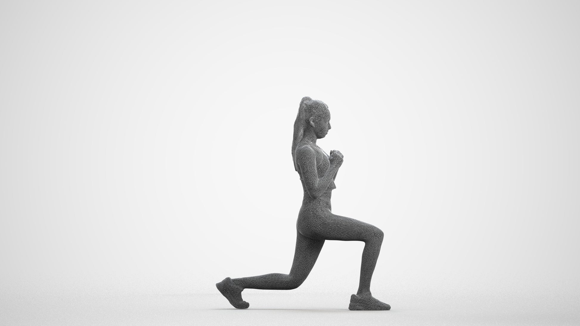 scanned 3D woman sport, photogrammetry people for Enscape and V-Ray, wireframe front view