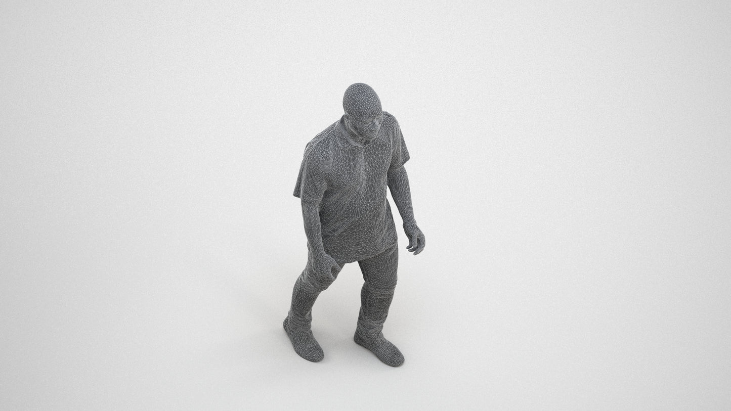 realistic 3D people man casual walking, render-ready for V-Ray and Corona, FBX OBJ, wireframe three-quarter view