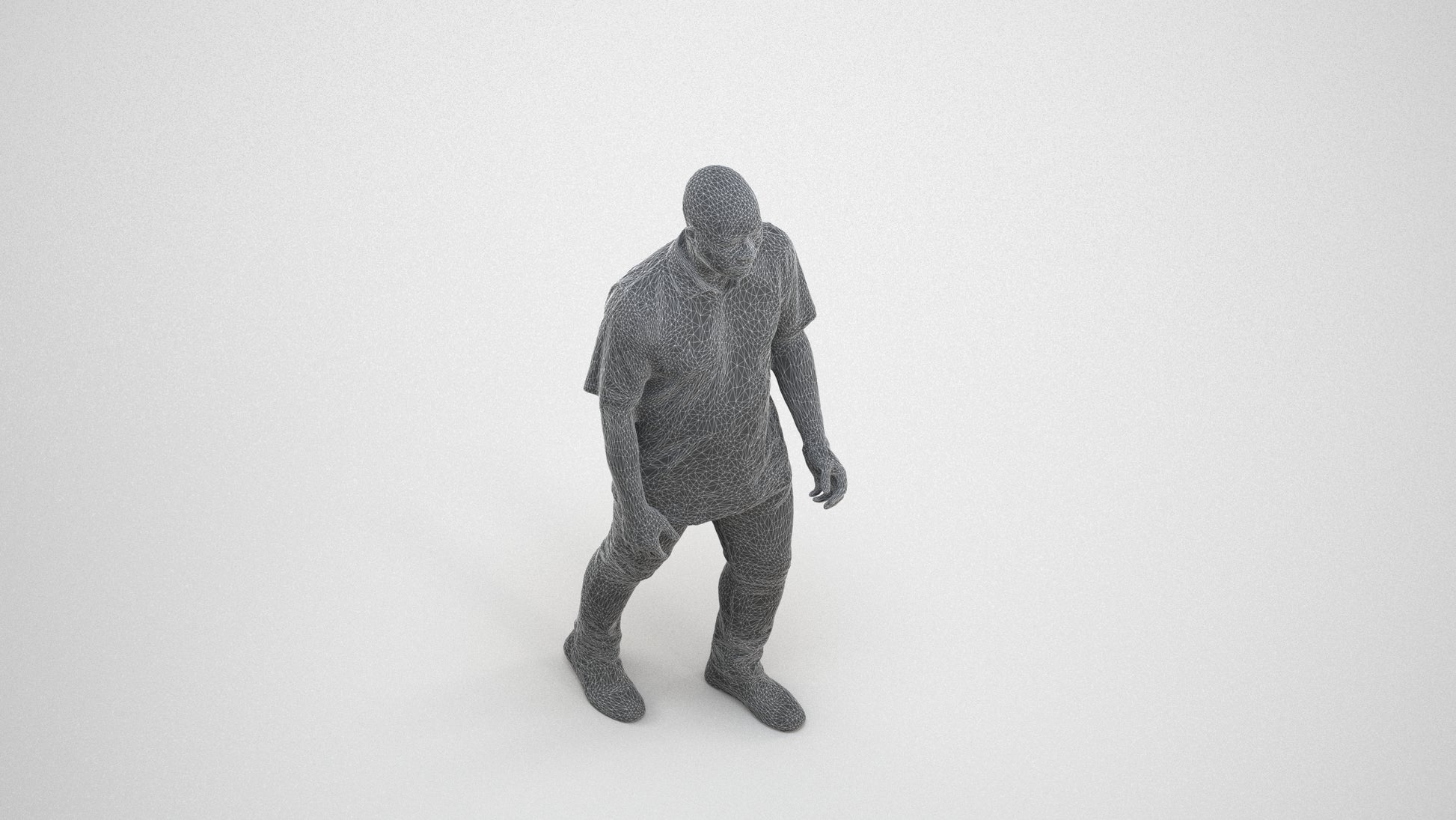 realistic 3D people man casual walking, render-ready for V-Ray and Corona, FBX OBJ, wireframe three-quarter view