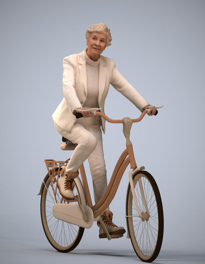 photogrammetry 3D senior woman business cycling, realistic human model archviz FBX