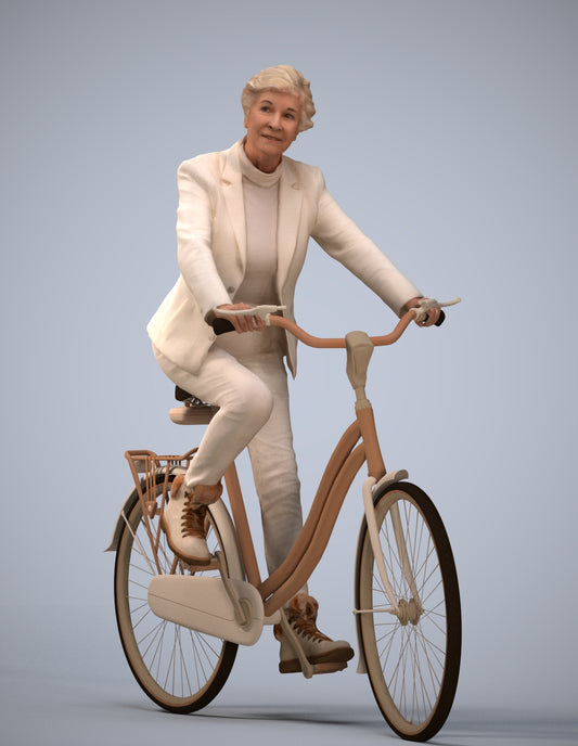 photogrammetry 3D senior woman business cycling, realistic human model archviz FBX