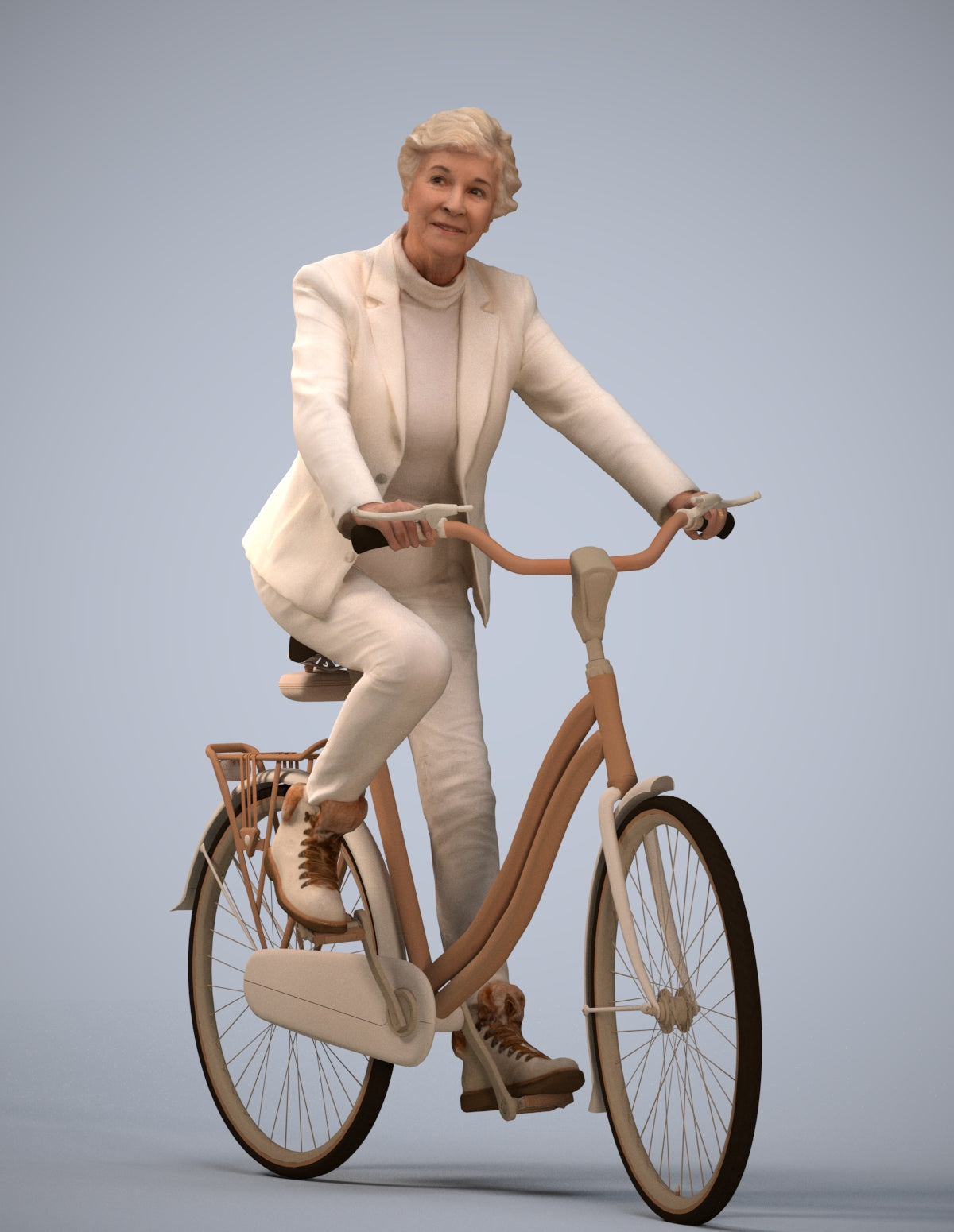photogrammetry 3D senior woman business cycling, realistic human model archviz FBX