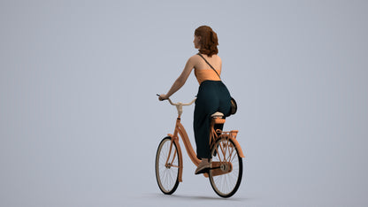 realistic 3D human girl casual cycling, archviz people FBX OBJ for Blender, front view render
