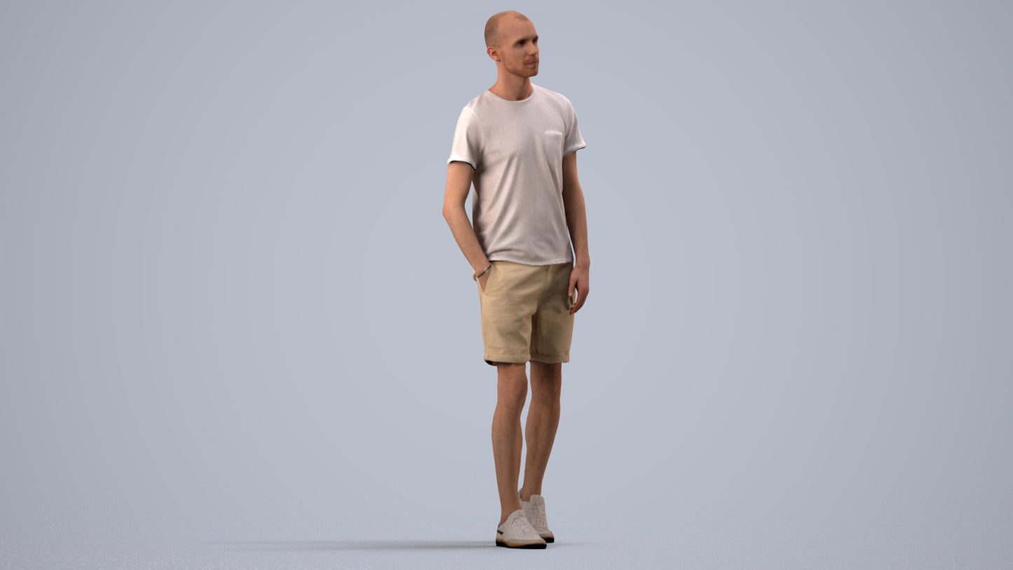 3D people model man casual walking, scanned human for 3ds Max rendering, side view render