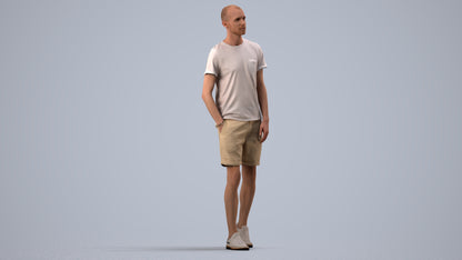 3D people model man casual walking, scanned human for 3ds Max rendering, side view render
