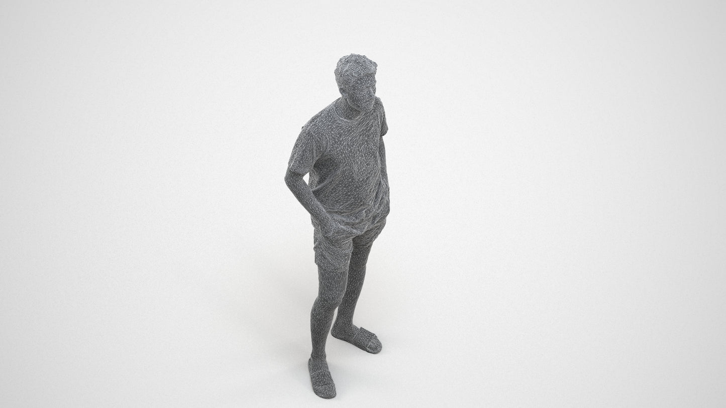 realistic 3D people man casual standing, render-ready for V-Ray and Corona, FBX OBJ, wireframe three-quarter view