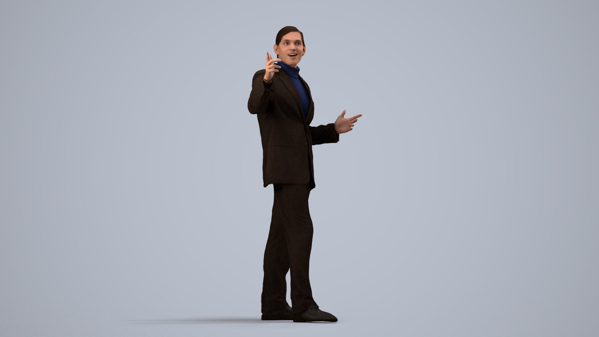 realistic 3D human man business, archviz people FBX OBJ for Blender, side view render
