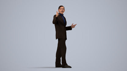 realistic 3D human man business, archviz people FBX OBJ for Blender, side view render