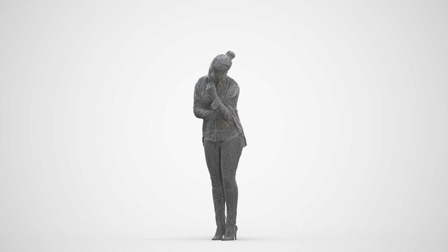 photogrammetry 3D woman business standing, realistic human model archviz FBX, three-quarter front view render