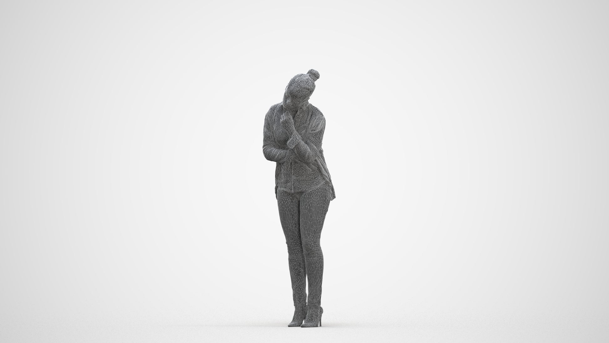 photogrammetry 3D woman business standing, realistic human model archviz FBX, three-quarter front view render