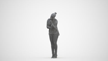 photogrammetry 3D woman business standing, realistic human model archviz FBX, three-quarter front view render