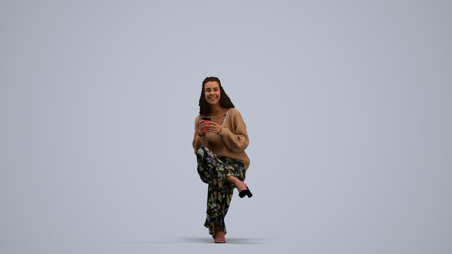 realistic 3D people woman casual sitting, render-ready for V-Ray and Corona, FBX OBJ, standing pose render