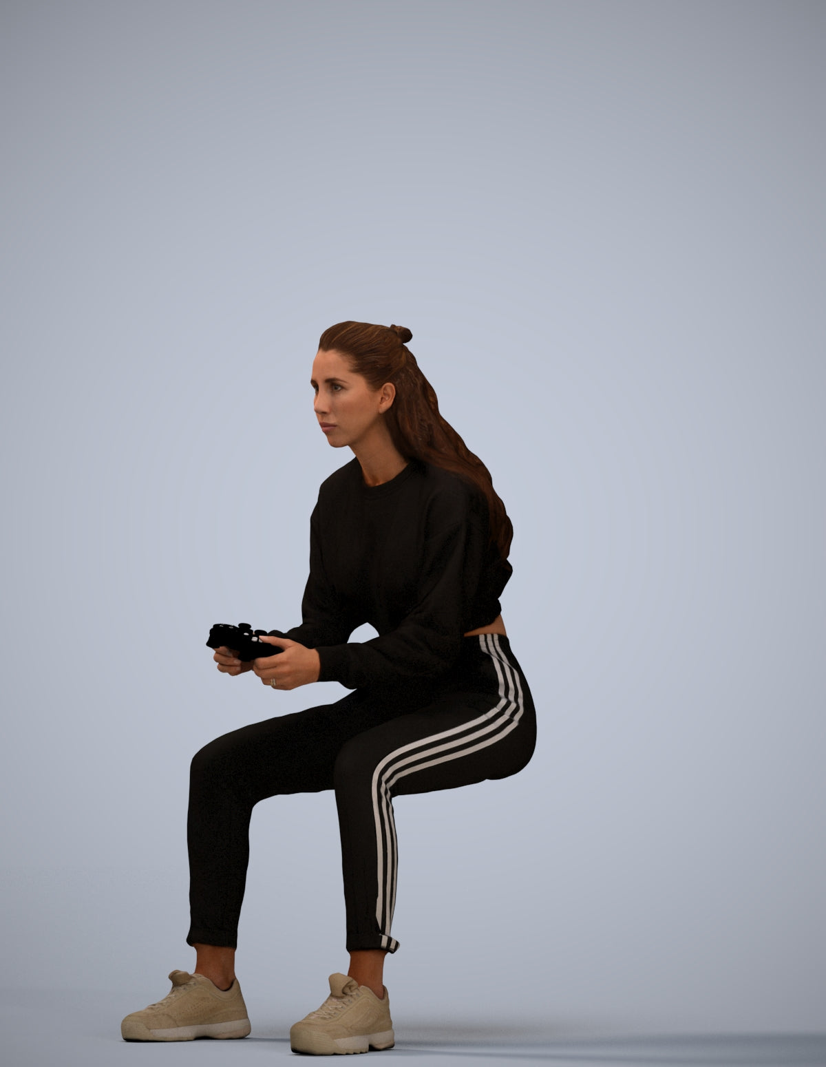 3D scanned woman sitting, photorealistic archviz people for Enscape and SketchUp