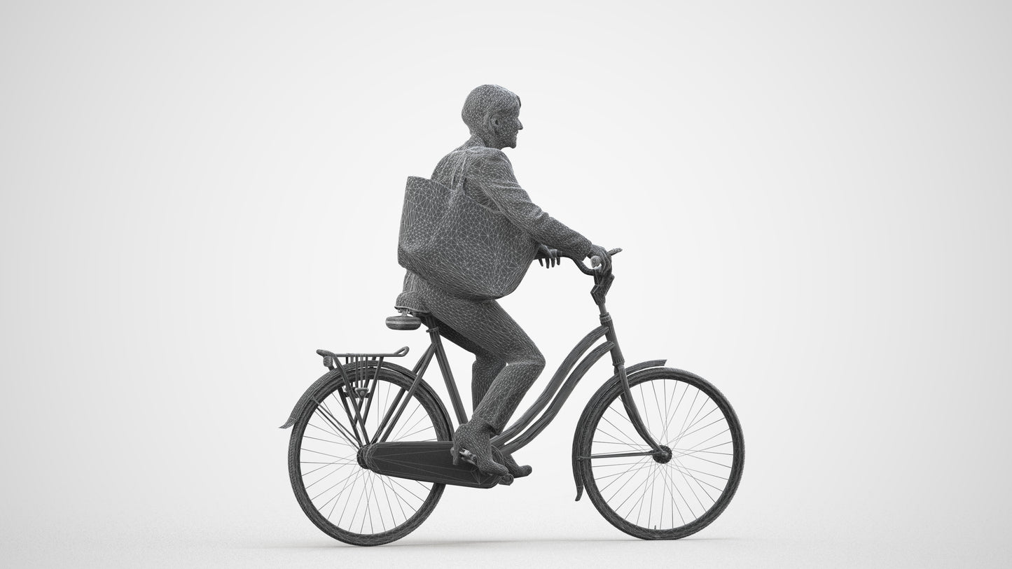realistic 3D people senior woman business cycling, render-ready for V-Ray and Corona, FBX OBJ, wireframe side view