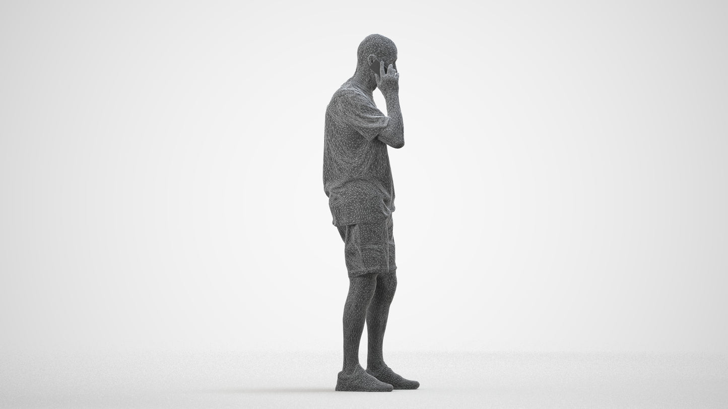 photogrammetry 3D senior man casual standing, realistic human model archviz FBX, wireframe side view