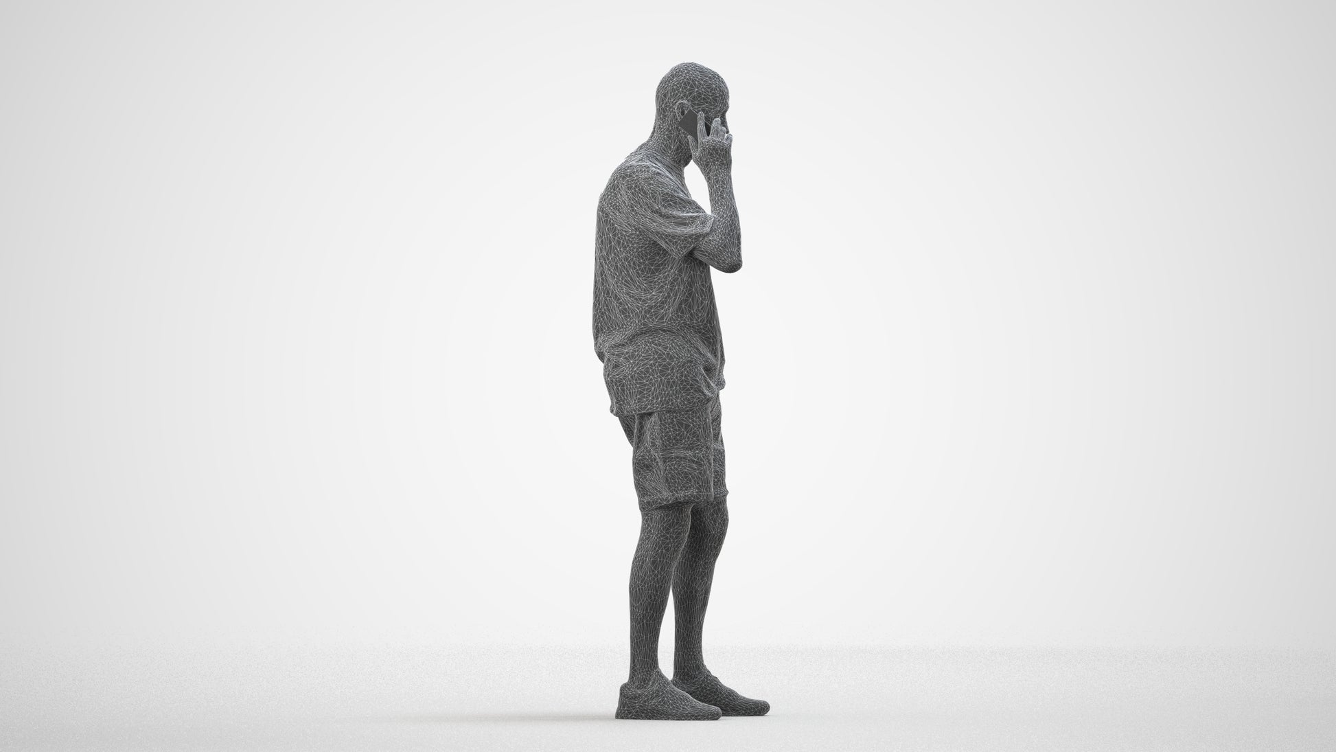 photogrammetry 3D senior man casual standing, realistic human model archviz FBX, wireframe side view