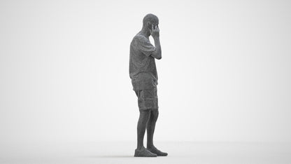 photogrammetry 3D senior man casual standing, realistic human model archviz FBX, wireframe side view