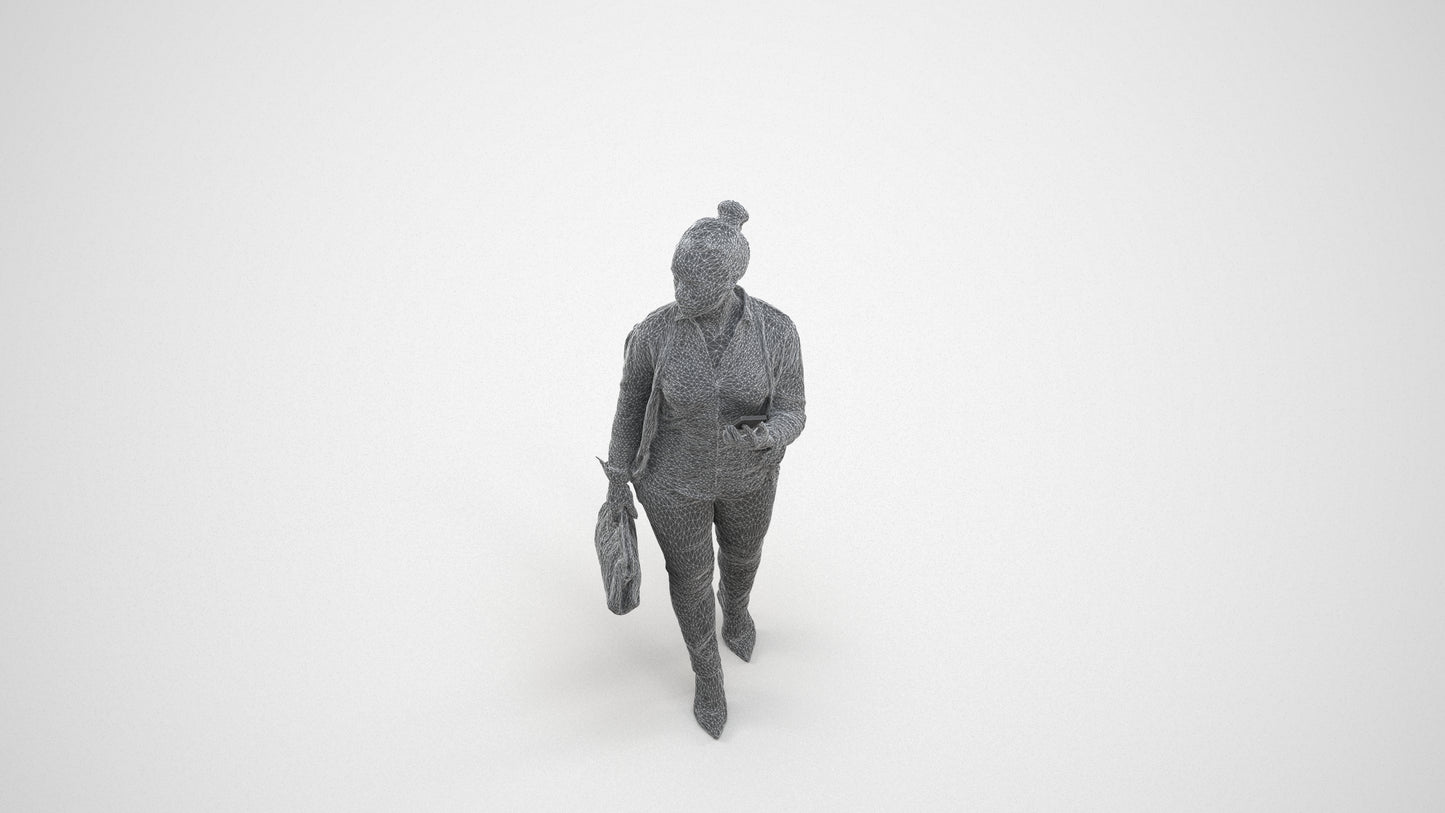 realistic 3D people woman business walking, render-ready for V-Ray and Corona, FBX OBJ, wireframe three-quarter view