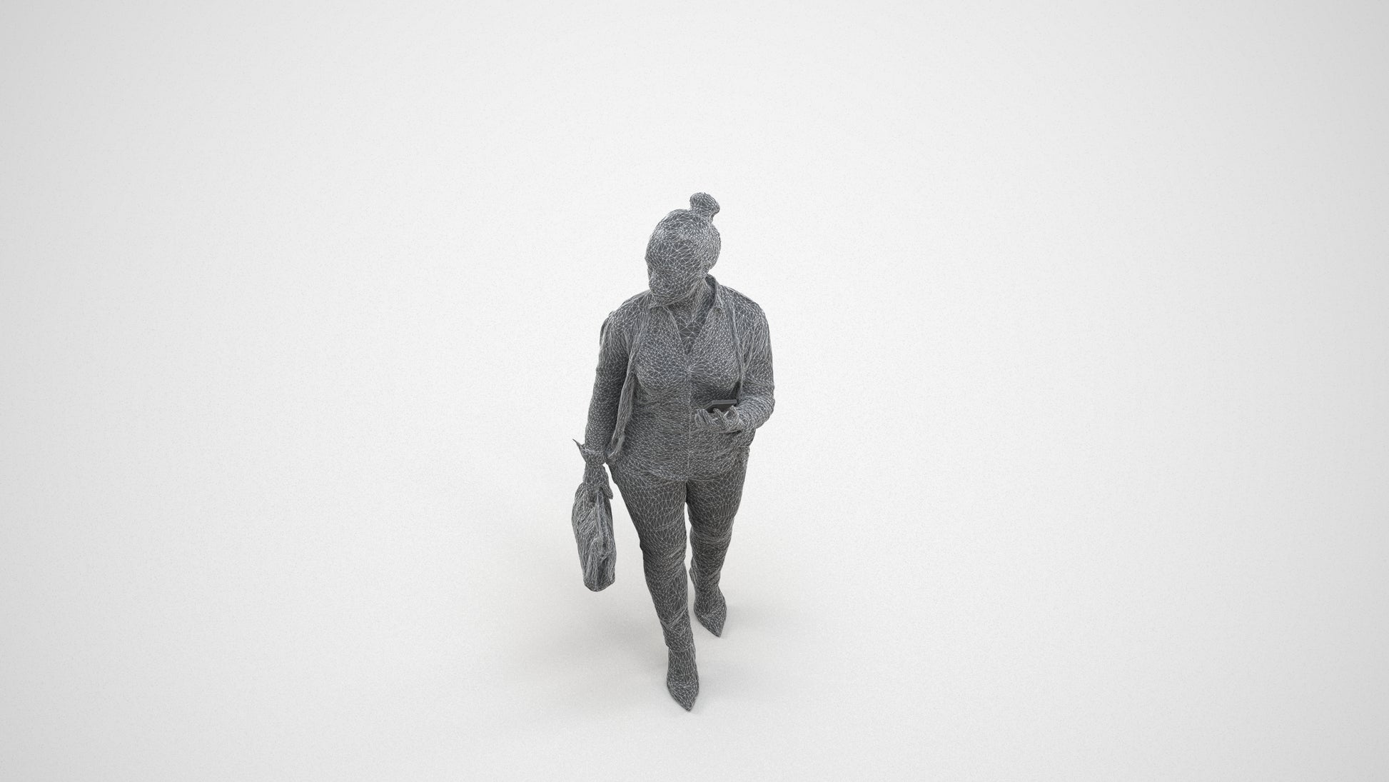 realistic 3D people woman business walking, render-ready for V-Ray and Corona, FBX OBJ, wireframe three-quarter view