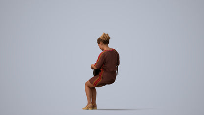 3D scanned woman sitting casual, photorealistic archviz people for Enscape and SketchUp, three-quarter view render