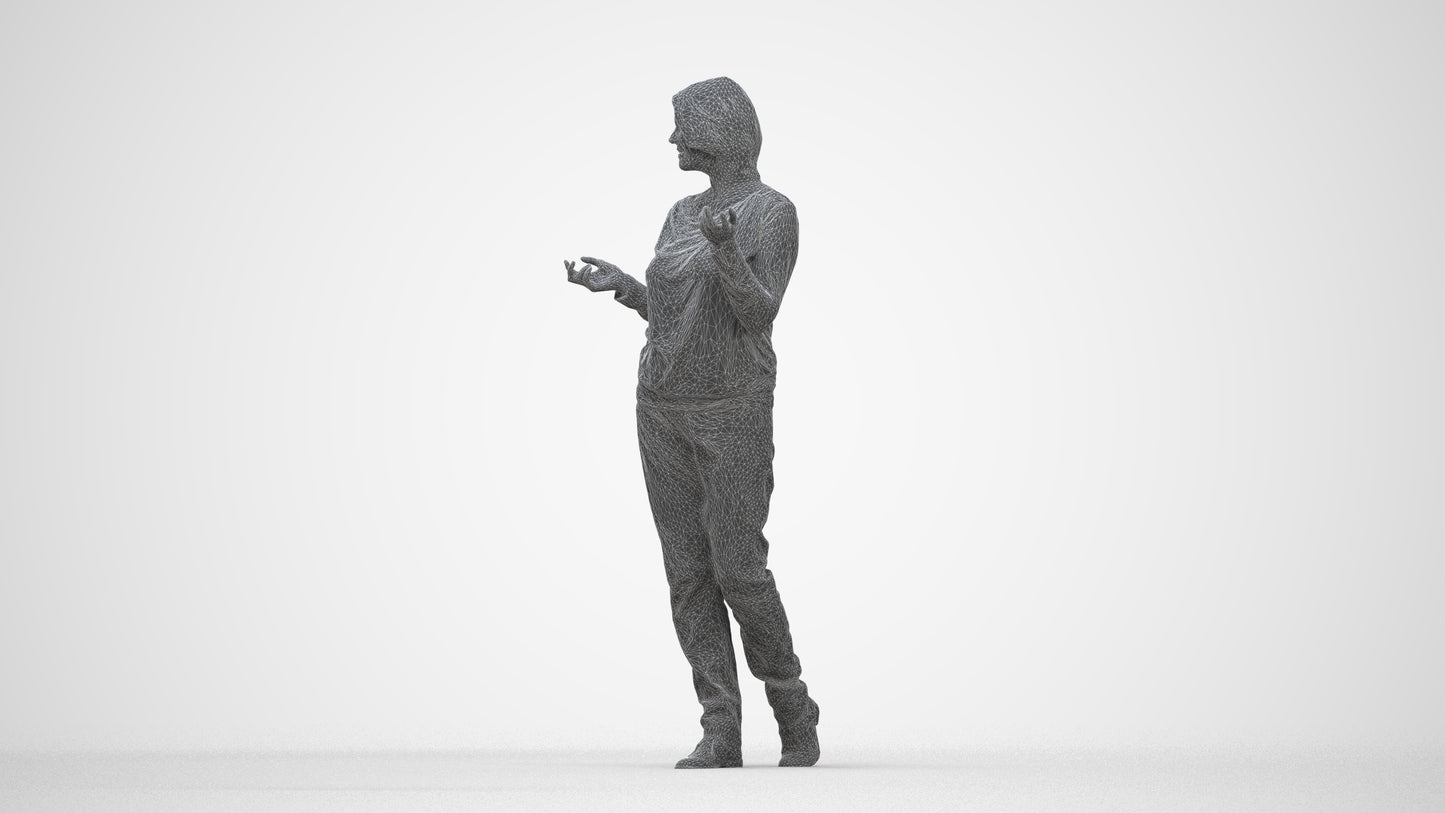 realistic 3D human woman casual walking, archviz people FBX OBJ for Blender, wireframe back view