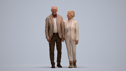 3D people model senior woman casual couple, scanned human for 3ds Max rendering, standing pose render