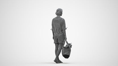 3D scanned woman shopping casual, photorealistic archviz people for Enscape and SketchUp, wireframe side view