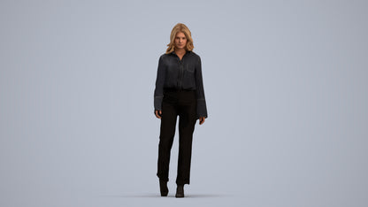 3D scanned woman walking business, photorealistic archviz people for Enscape and SketchUp, standing pose render