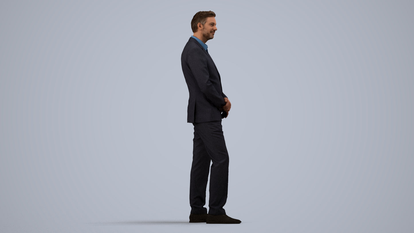 realistic 3D people man business, render-ready for V-Ray and Corona, FBX OBJ, side view render