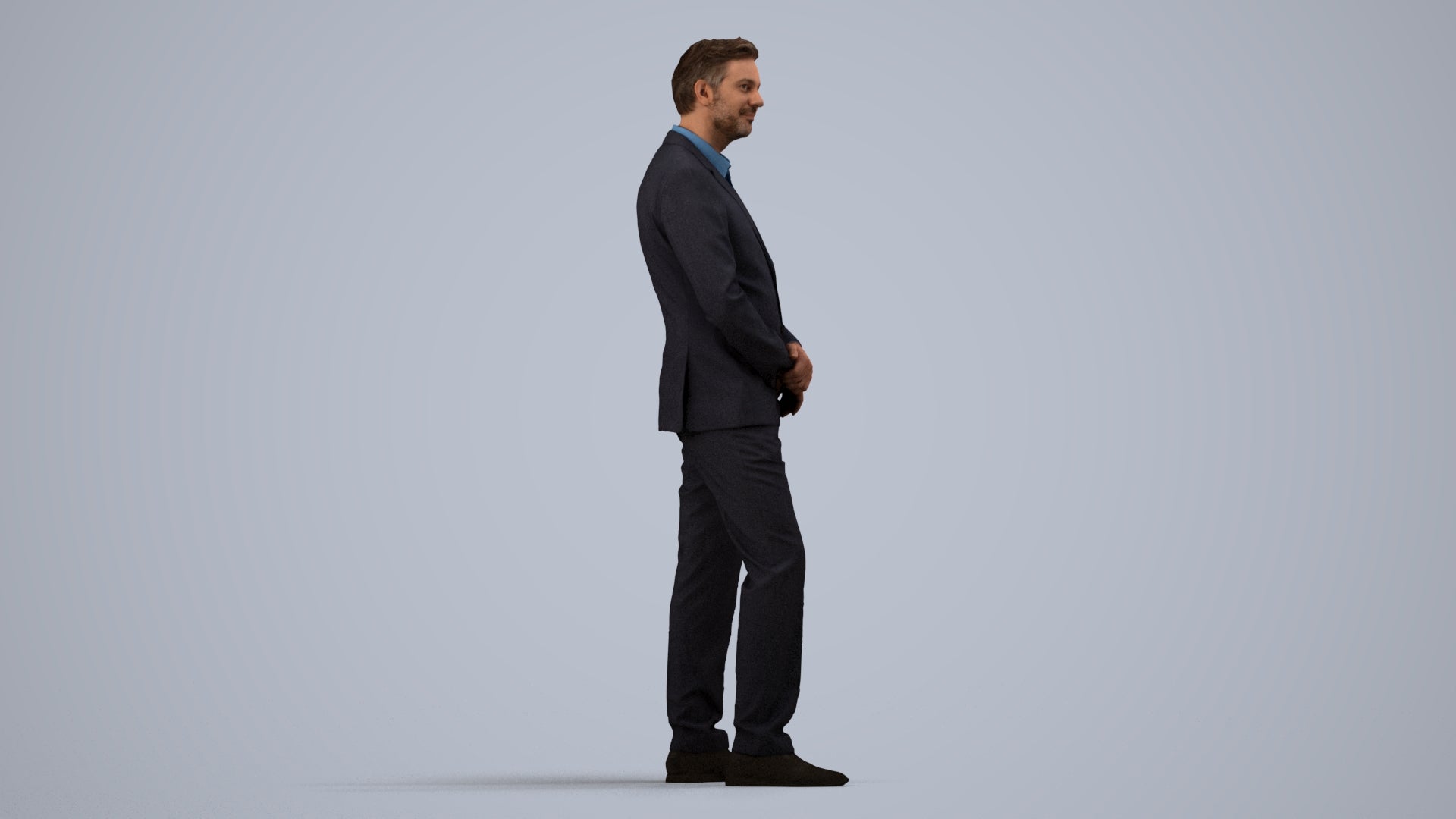 realistic 3D people man business, render-ready for V-Ray and Corona, FBX OBJ, side view render