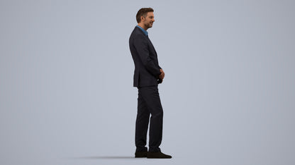 realistic 3D people man business, render-ready for V-Ray and Corona, FBX OBJ, side view render