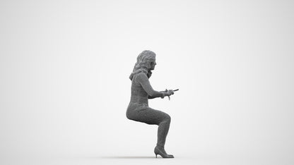 3D human model woman casual sitting, photogrammetry scanned person for archviz, wireframe side view