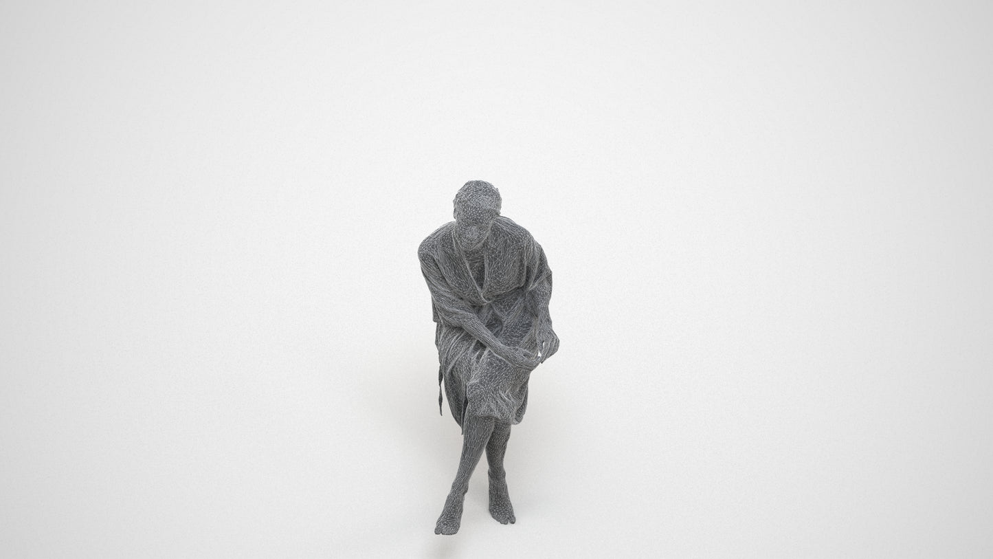 3D scanned woman bathroom, photorealistic archviz people for Enscape and SketchUp, wireframe three-quarter view
