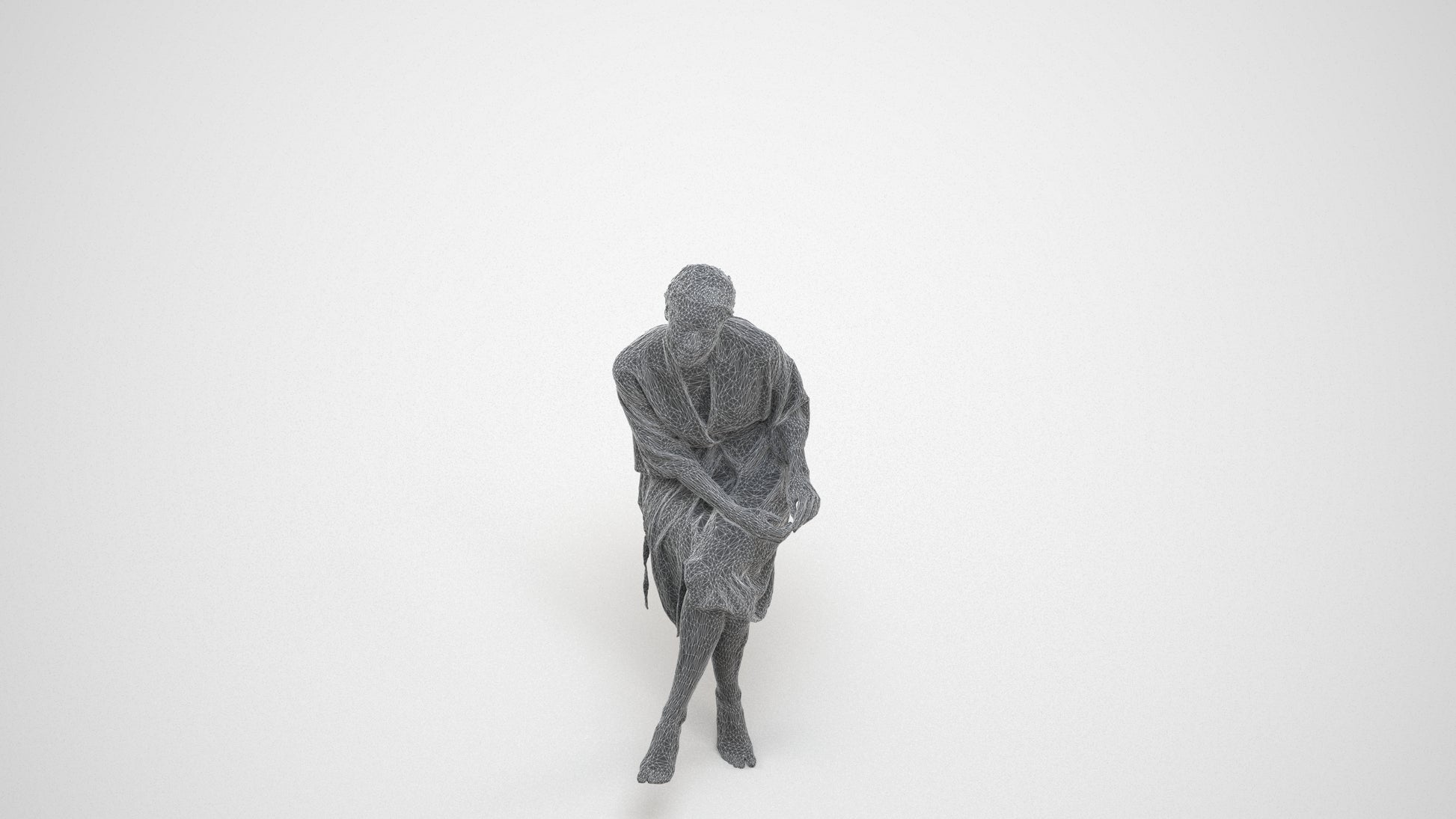 3D scanned woman bathroom, photorealistic archviz people for Enscape and SketchUp, wireframe three-quarter view