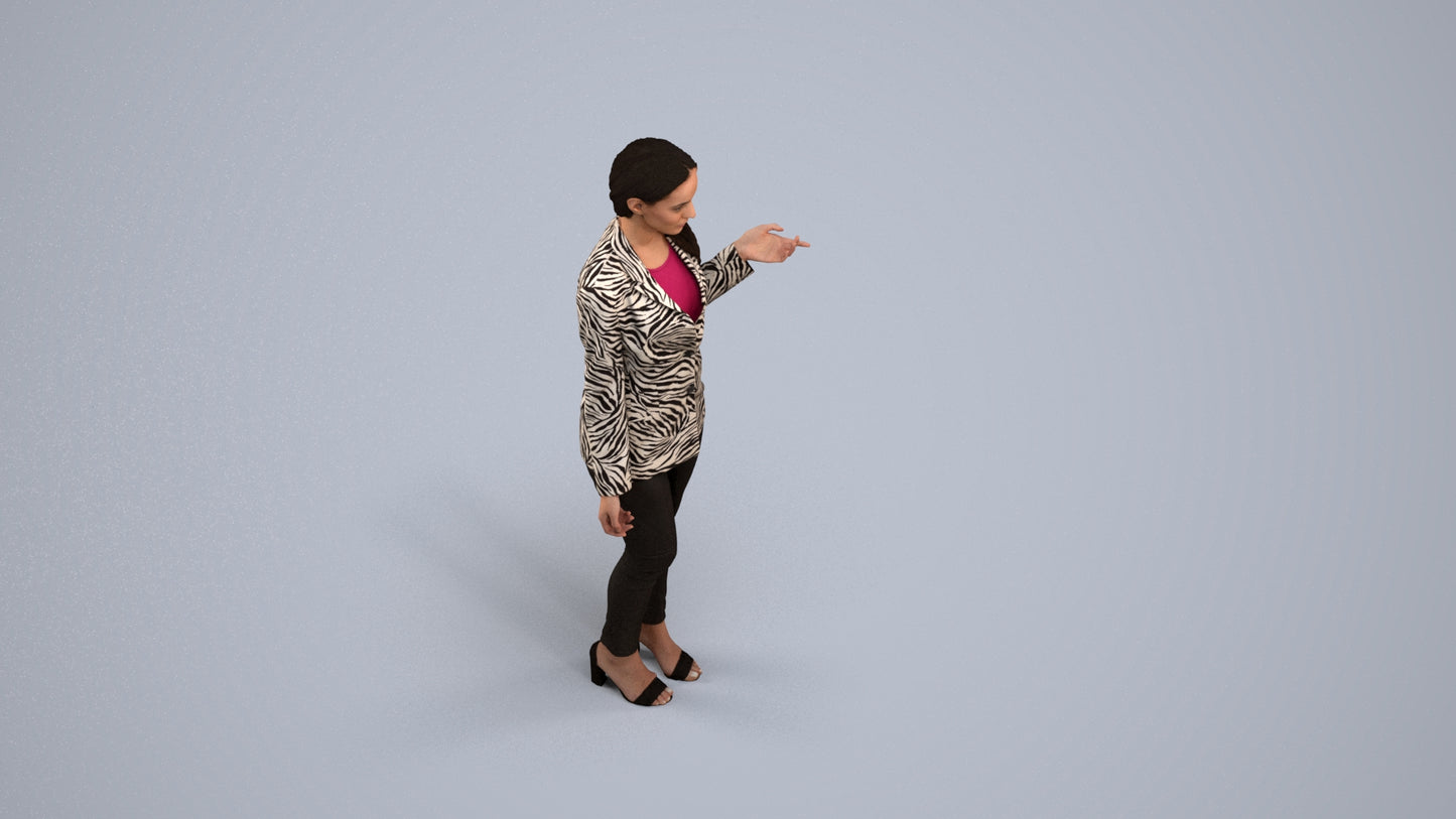 3D people model woman business standing, scanned human for 3ds Max rendering, back view render