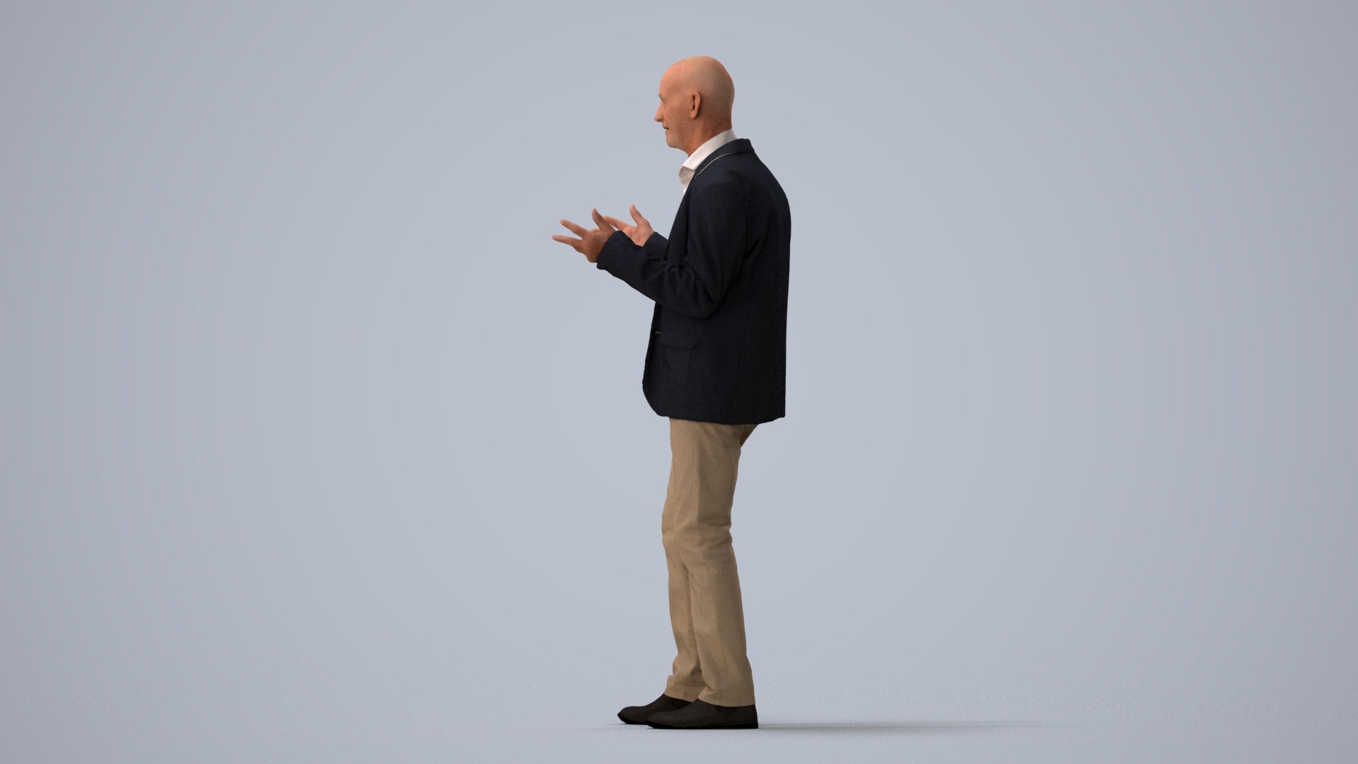 3D scanned senior man business, photorealistic archviz people for Enscape and SketchUp, three-quarter view render