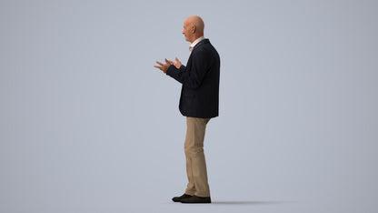 3D scanned senior man business, photorealistic archviz people for Enscape and SketchUp, three-quarter view render
