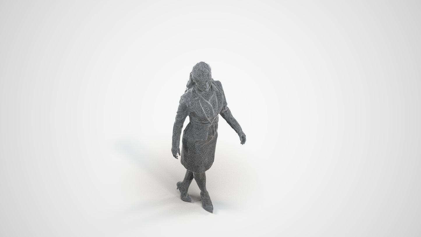 realistic 3D human woman business, archviz people FBX OBJ for Blender, wireframe three-quarter view