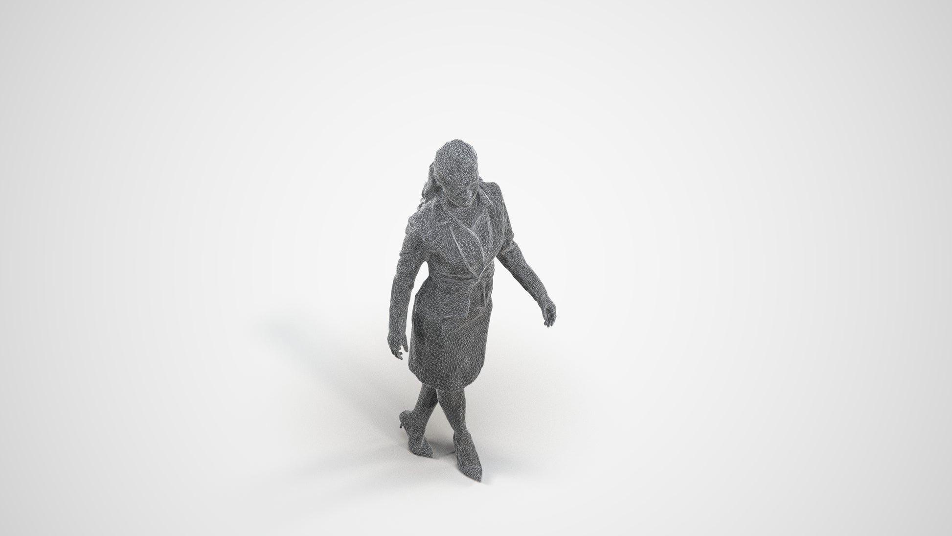 realistic 3D human woman business, archviz people FBX OBJ for Blender, wireframe three-quarter view