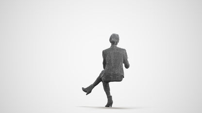 3D people model woman business sitting, scanned human for 3ds Max rendering, wireframe front view