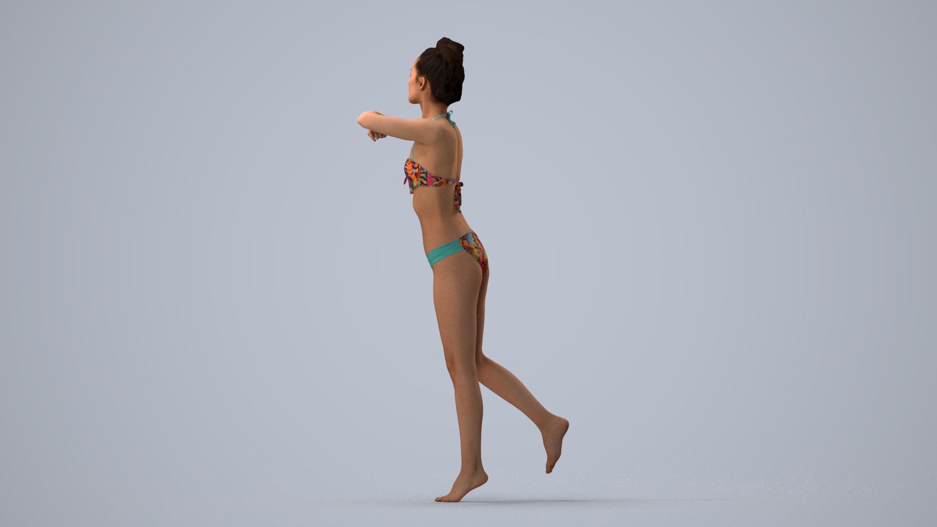 photogrammetry 3D woman pool, realistic human model archviz FBX, three-quarter view render